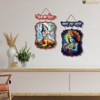 Artvibes Jai Shri Krishna Wooden Wall Hanger for Home | Living Room | Spiritual Decor Items | Religious Wall Art | Wall Poster | Artwork| Stylish Modern Decor Item | Gift Items (WH_9703N), Set of 2