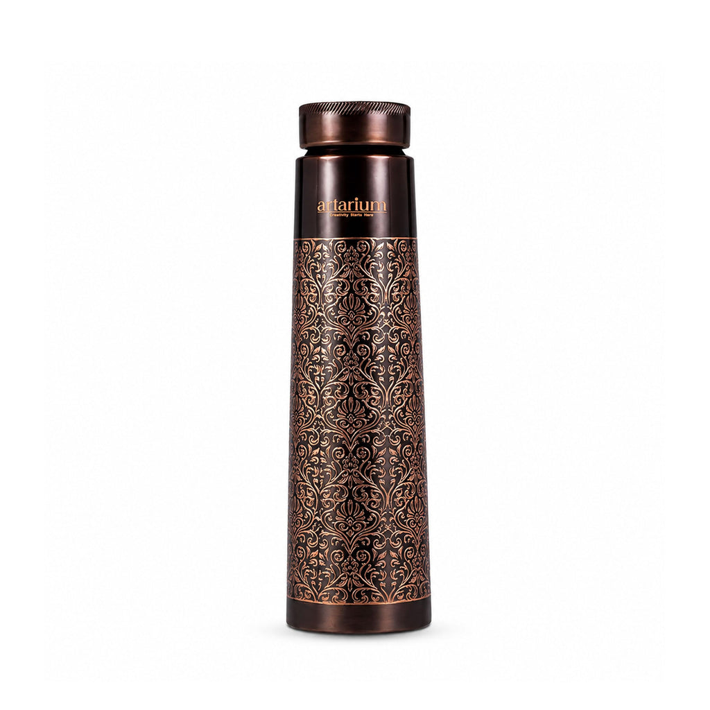 Artarium Antique Floral Design Glossy Finish 1 Litre Ayurveda Inspired Copper Water Bottle Leak Proof Bottle For Office Home Boosts Immunity Supports Digestive Liver Health (Antique Etching Bottle)