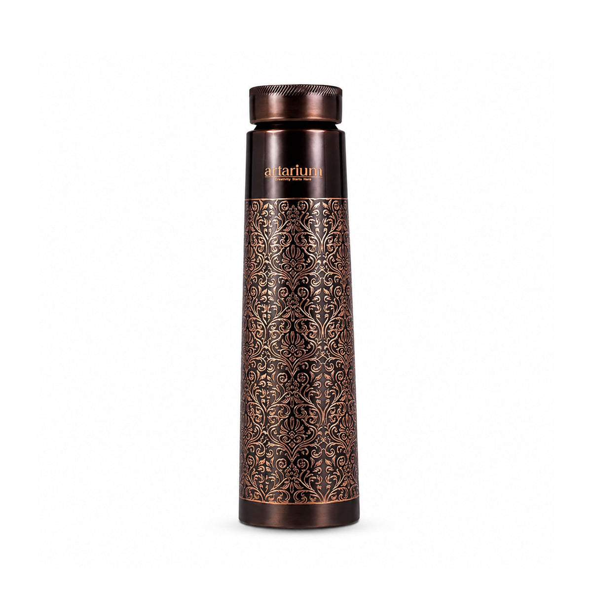 Artarium Antique Floral Design Glossy Finish 1 Litre Ayurveda Inspired Copper Water Bottle Leak Proof Bottle For Office Home Boosts Immunity Supports Digestive Liver Health (Antique Etching Bottle)