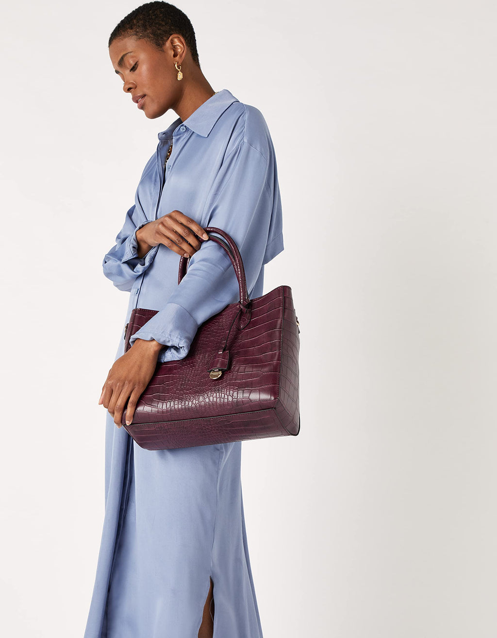 Accessorize London Women's Maroon Faux Leather Gemma Croc Handheld Tote Bag