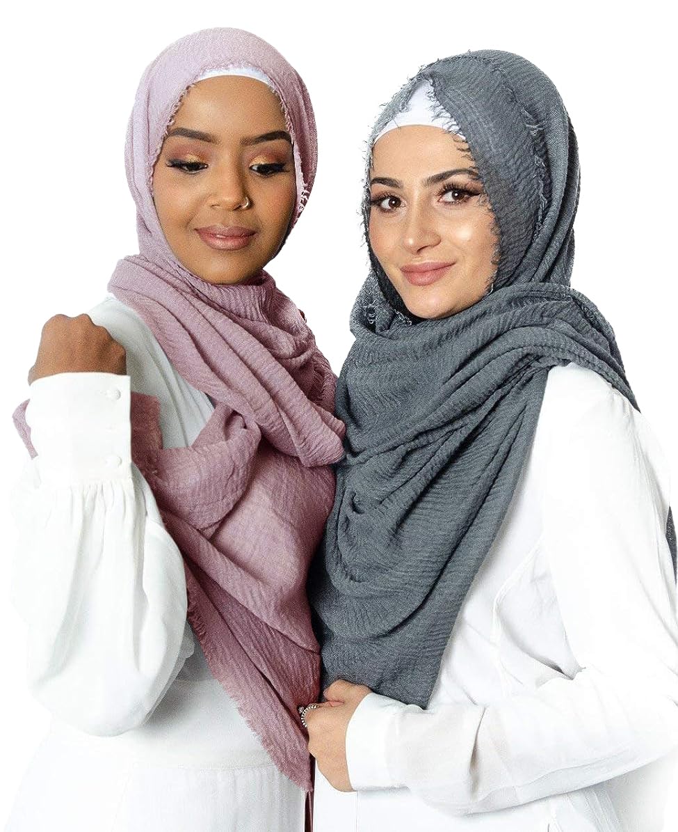 ICW Women's Light Weight Premium Wrinkle Ironless Crinkle Cotton Hemp Summer Scarf Stoles Shawl head scarves for girls (PACK OF 2) (GREY)