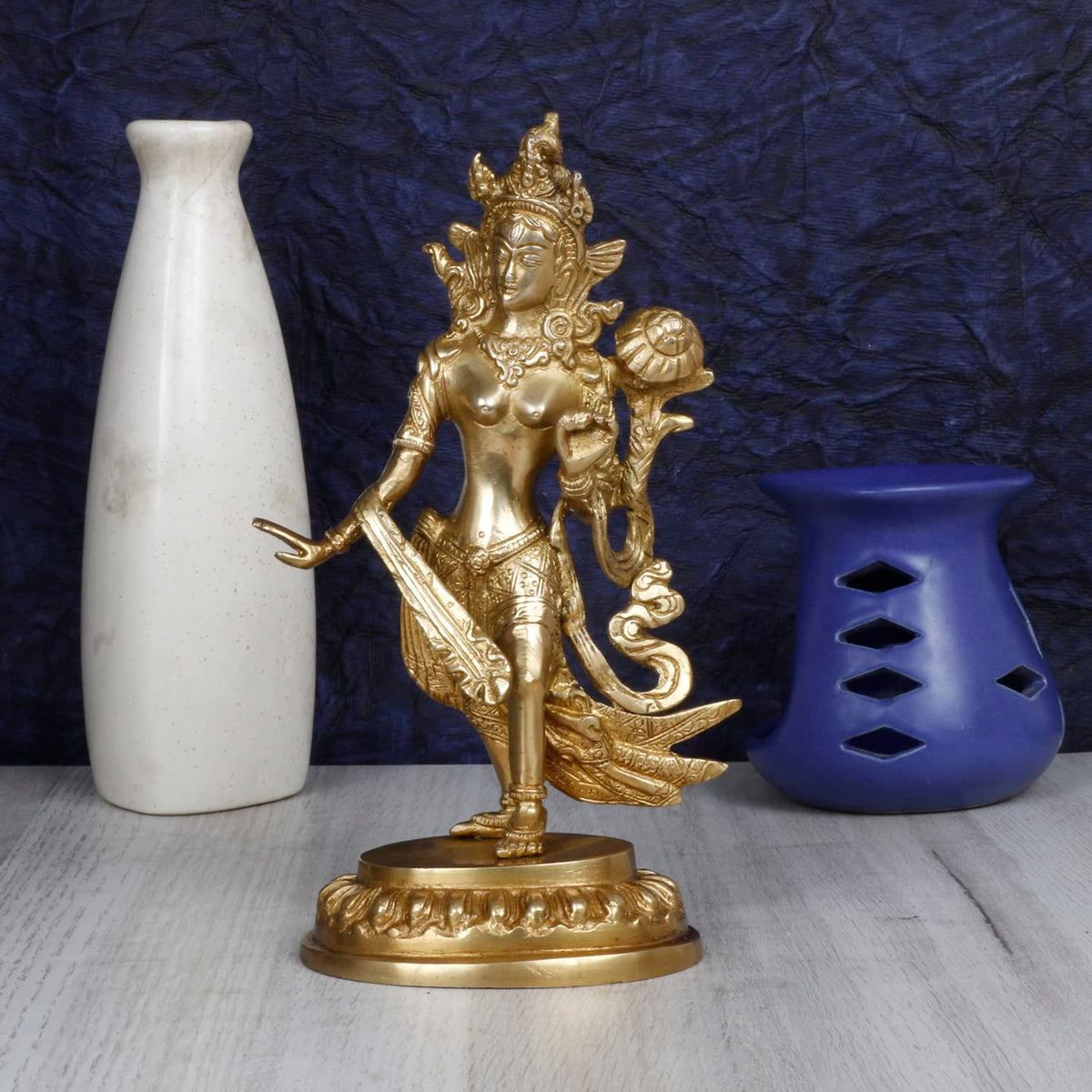 ARTVARKO Brass Goddess Tara Standing on Beautiful Pedestal Health Happiness Wealth Height 9 Inches