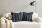 AWARD VELVETS Premium Faux Rabbit Fur Plush Luxury Soft Fluffy Striped Decorative Throw Pillow/Cushion Covers for Sofa, Couch, Living Room - (Dark Grey, 16 x 16 inch) Set of 2