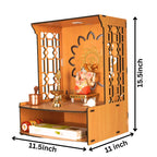 9br® Mangal Beautiful Wooden Pooja Stand for Home Pooja Mandir for Home Temple for Home and Office Puja Mandir for Home Wall Mounted with LED Spot Light Size (H- 15.5, L- 11.5, W-11 Inch)
