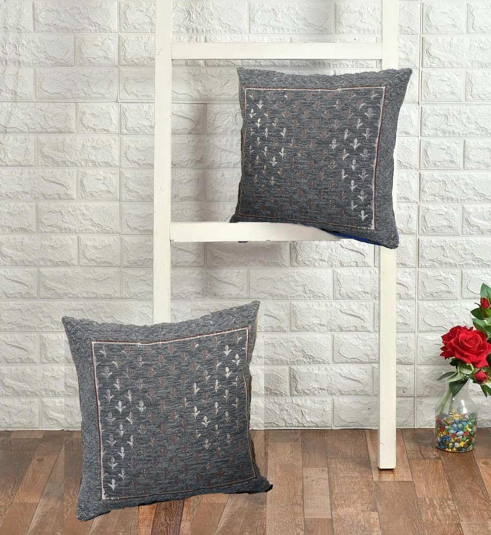 DECOMIZER Jacquard Geomteric Cushion Covers 16 Inch X 16 Inch Set Of 2 Ethnic Motifs 240 TC Cushion Covers,Design- Star,Color- Grey