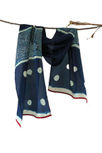 ULOS Women's Batik Hand Block Print Indigo Navy Blue Colored Pure Mul Cotton Scarf/Stole (22x72)