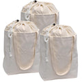 Metsi Reusable Canvas Laundry Bag with Shoulder Straps, Extendable Drawstring Top, Eco-Friendly 100% Cotton Cloth Tote for Shopping, Travel and Storage, Pack of 3