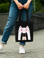 DOODLE Canvas Tote Bag for Women with Zip Closure – Eco-Friendly Cat Printed Reusable Shoulder Bag with Outer Zip & Inner Zip Pocket, Spacious Tote for Shopping, Office, College, Beach & Travel