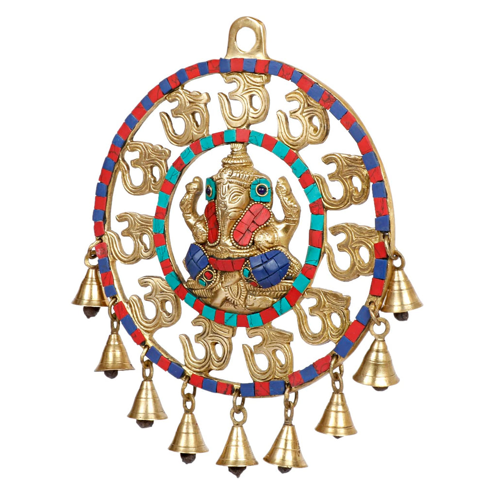 SVARUP Brass Om Ganesha Wall Hanging with Bells Showpiece 11 Inch