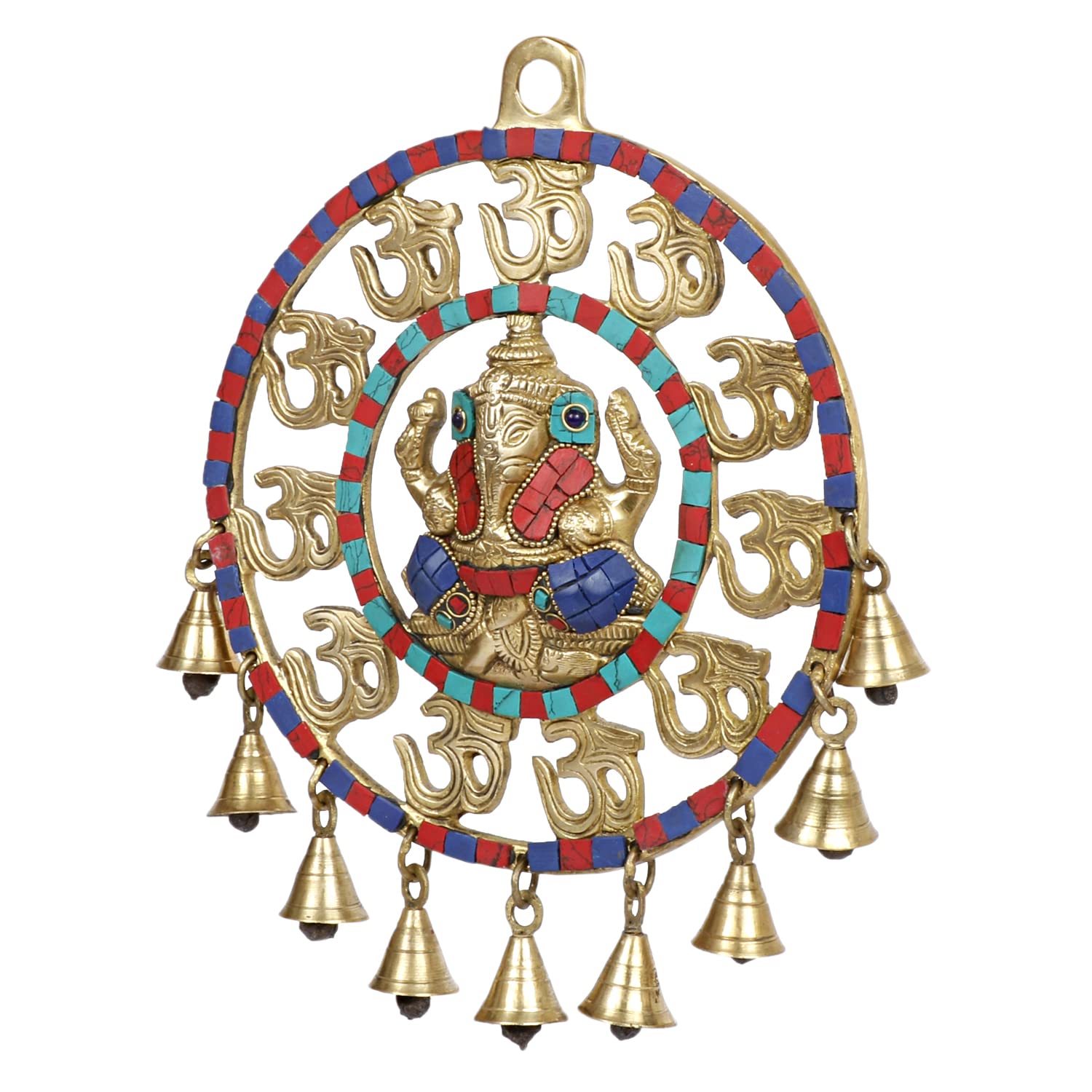 SVARUP Brass Om Ganesha Wall Hanging with Bells Showpiece 11 Inch