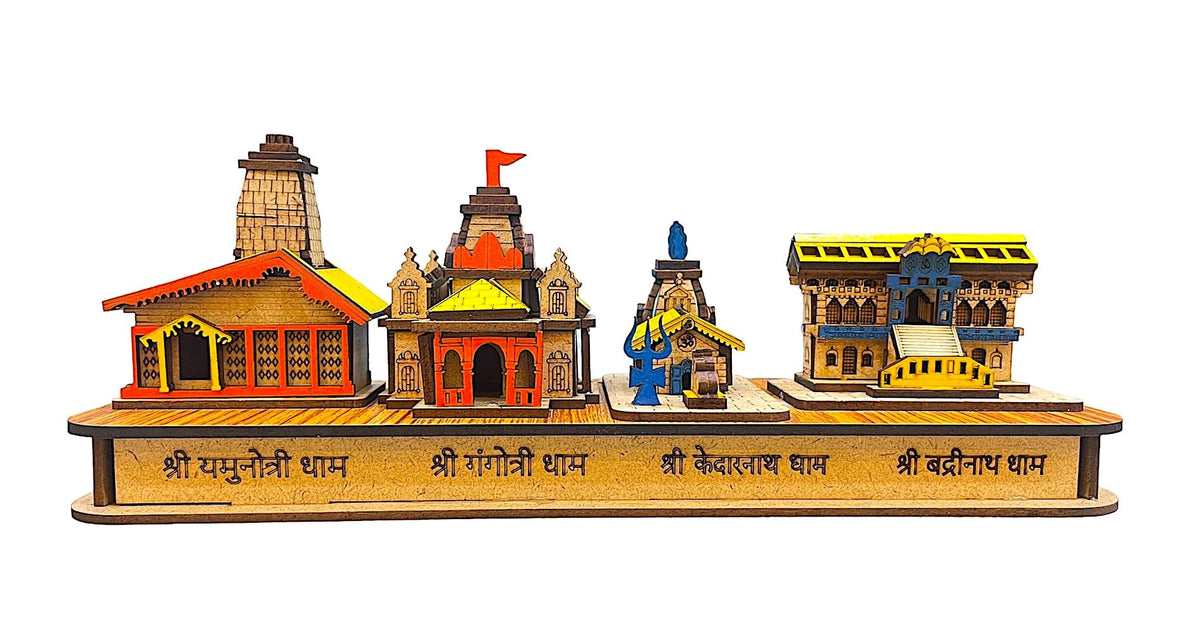 happiness hub 3D Char dham Wood Tempal for Home Decoration and Gift kedarnath, Badrinath,Yamunotri, Gangotri 3D Wooden Handmade Temple