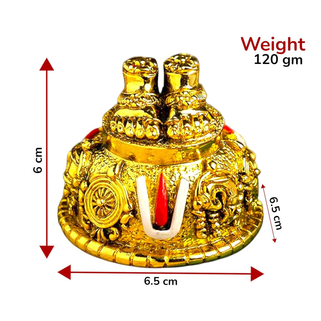 Lord Venkateswara Swami Tirupati Balaji Vishnu Charan Paduka with shank chakar tilak Namah for Pooja Room/Car Dashboard | Venkateswara Swamy Feet with Shanku & Chakra Namami Showpiece Figurines