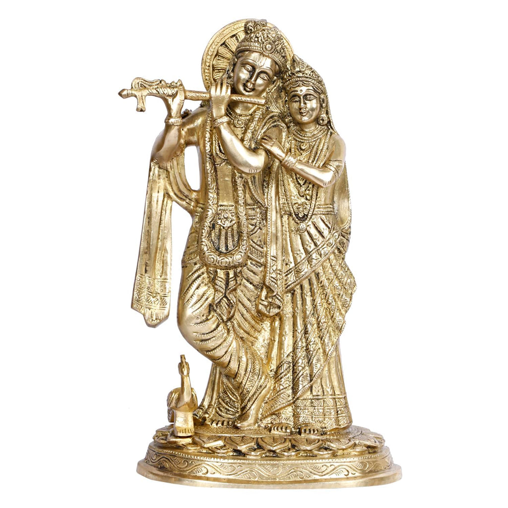 SVARUP Brass Radh Krishna Idol in Gold Color Height 12 Inch