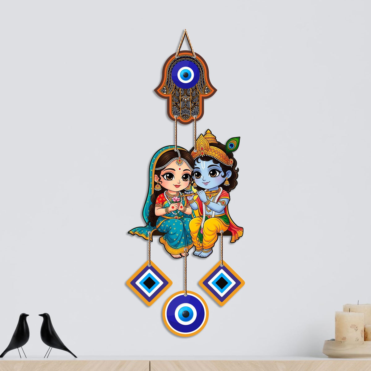 Artvibes Divine Radha Krishna Evil Eye Wall Hanging for Home Entrance Door Decor | Nazar Battu Protection Hanging for Living Room Bedroom Temple Office | Lucky Charm Decorative Gift (WH_8580N)