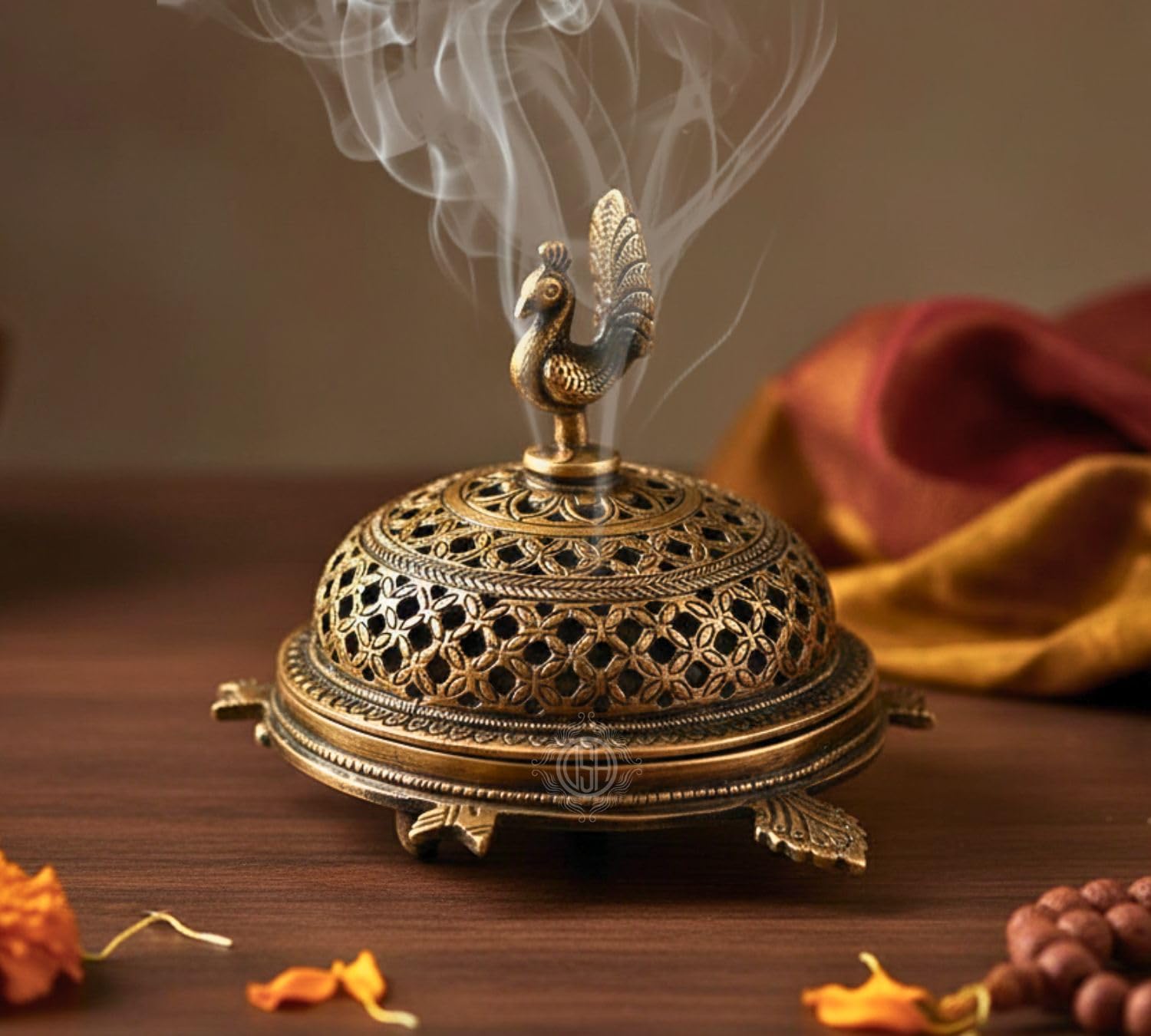 DSH Brass Peacock Tortoise Dhoop Dani Incense Burner for Puja Traditional Loban Burner Dhoop Holder for Home, Temple, Office, Meditation