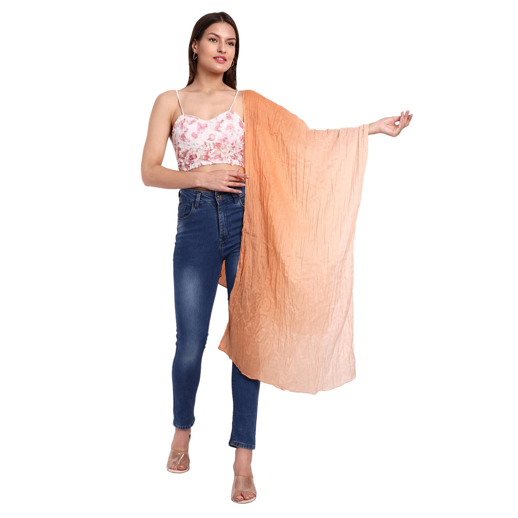 Ombre Peach Polycotton Scarf for Women | Lightweight & Long | Stylish Stole Wrinkled Design | All Season Neck Scarf, Hair Scarf, & Head Scarf for Girls