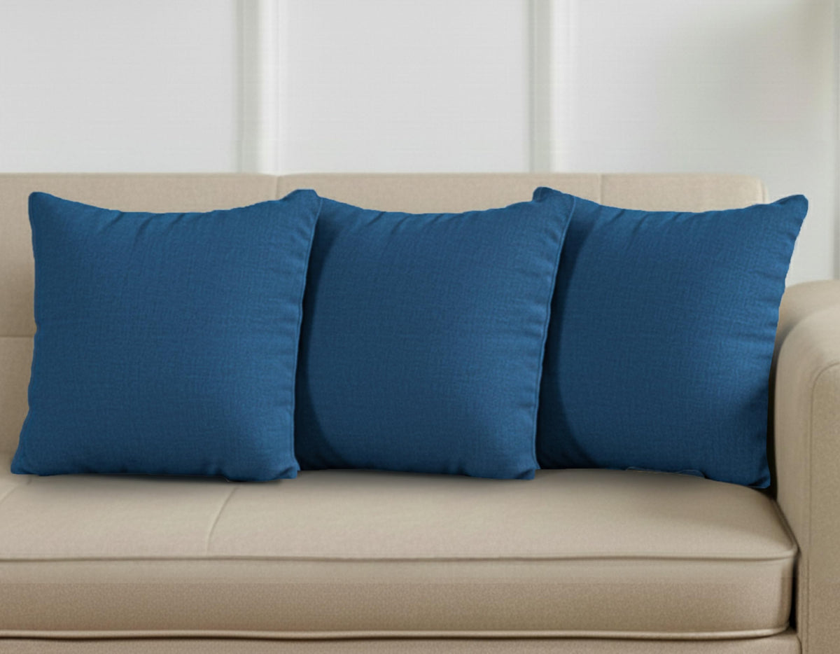 Yellow Weaves Cotton Canvas Decorative Cushion Covers, (16 X 16 Inches), Set of 3, Denim Blue