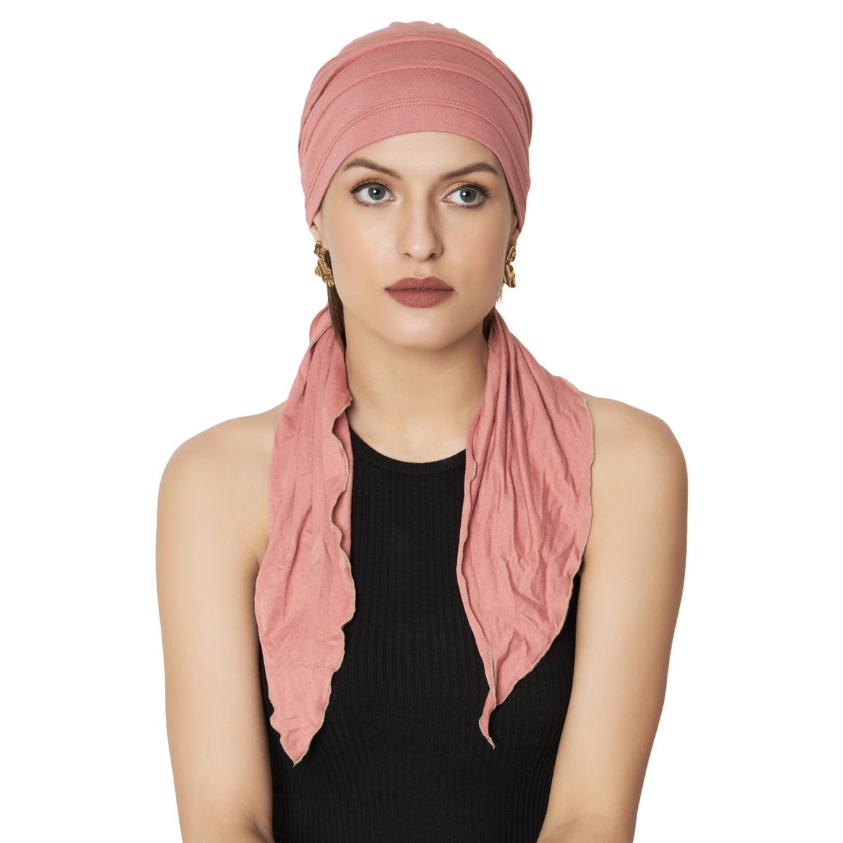The Headscarves Women Bamboo Pre Tie Ultra Soft Slip on Scarf Headwear For Chemo Patient Free Size (HS107 Duskyrose)