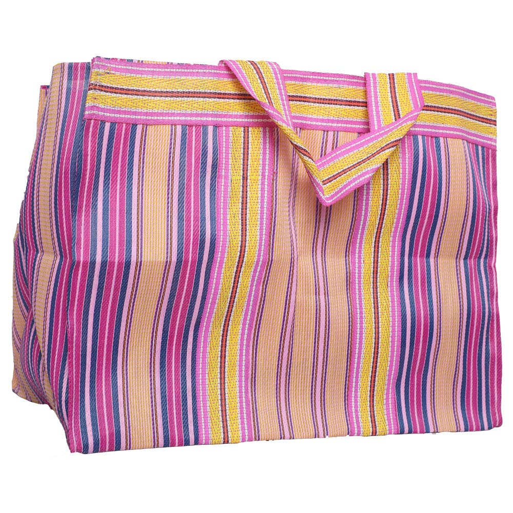 Bag2Basic (B2B25NYL Reusable LARGE Recycled Multicolour Cloth Tote Cum Handbag Jhola Thela underbed storage bag dimension 19 x 14 x 12 inch 1 pc only