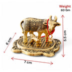 KridayKraft Kamdhenu Cow with Calf Metal Rajasthani Handicrafts Decorative Showpiece for Gifting Anniversary Valentine's Day (Golden)