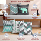 STITCHNEST Set of 5 Teal Tribal Harmony Collection Printed Jute Cushion Covers 16x16 Inches | Decorative Throw Pillow Covers for Sofa, Living Room, Bedroom | Perfect for Home Decor