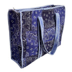 Bazaar Bhoot Edition Premium Cotton Quilted Shopping Tote Bag - Multipurpose Long Lasting Foldable Reusable Bag with zipper for Shopping, Travel & Daily Use - Made in India (Shaded Blue)
