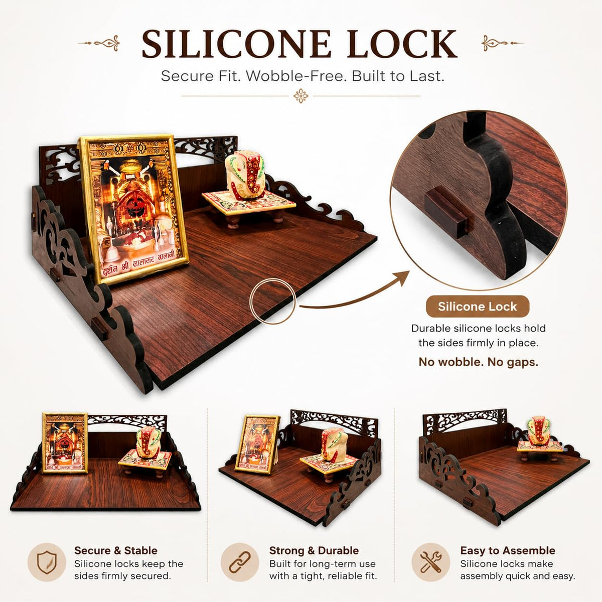 Zesta Wooden Mandir for Home Big Size | DIY Pooja Mandir with LED Spot Light | Devghar Cabinet for Living Room or Office | Wall Mounted Pooja Unit for Home (Brown_Small)