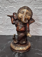ARTVARKO Antique Copper Gold Brass Ganesha God Idols Statue Showpieces Figurines for Luck, Wealth, Prosperity, Longevity, Positive Energy Height 10 Inches.