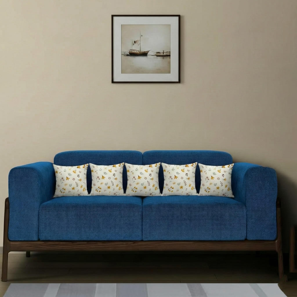 Trance Home Linen Set of 5 Premium Cotton 12x12 inch Cushion Covers for Sofa and Diwan | Small Cushion Covers – (12x12 inch | 30cmx30cm, Soloce Yellow) – Set of 5