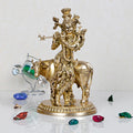 Artvarko Brass Krishna with Cow Statue for Home Mandir Krishan Ji Murti Decorative Showpiece Good Luck & Happiness Statue Idol Décor 10 Inches