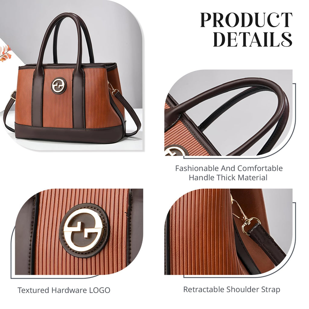 SYGA Women's Handbag | Tote Bag with Dual Tone Ribbed Texture | Elegant Shoulder Bag for Office & Casual Use(Brown)