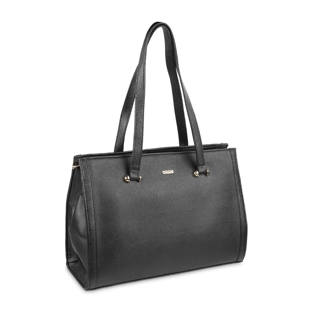 Mochi Black Faux Leather Premium Zipper Casual Tote Bag For Women