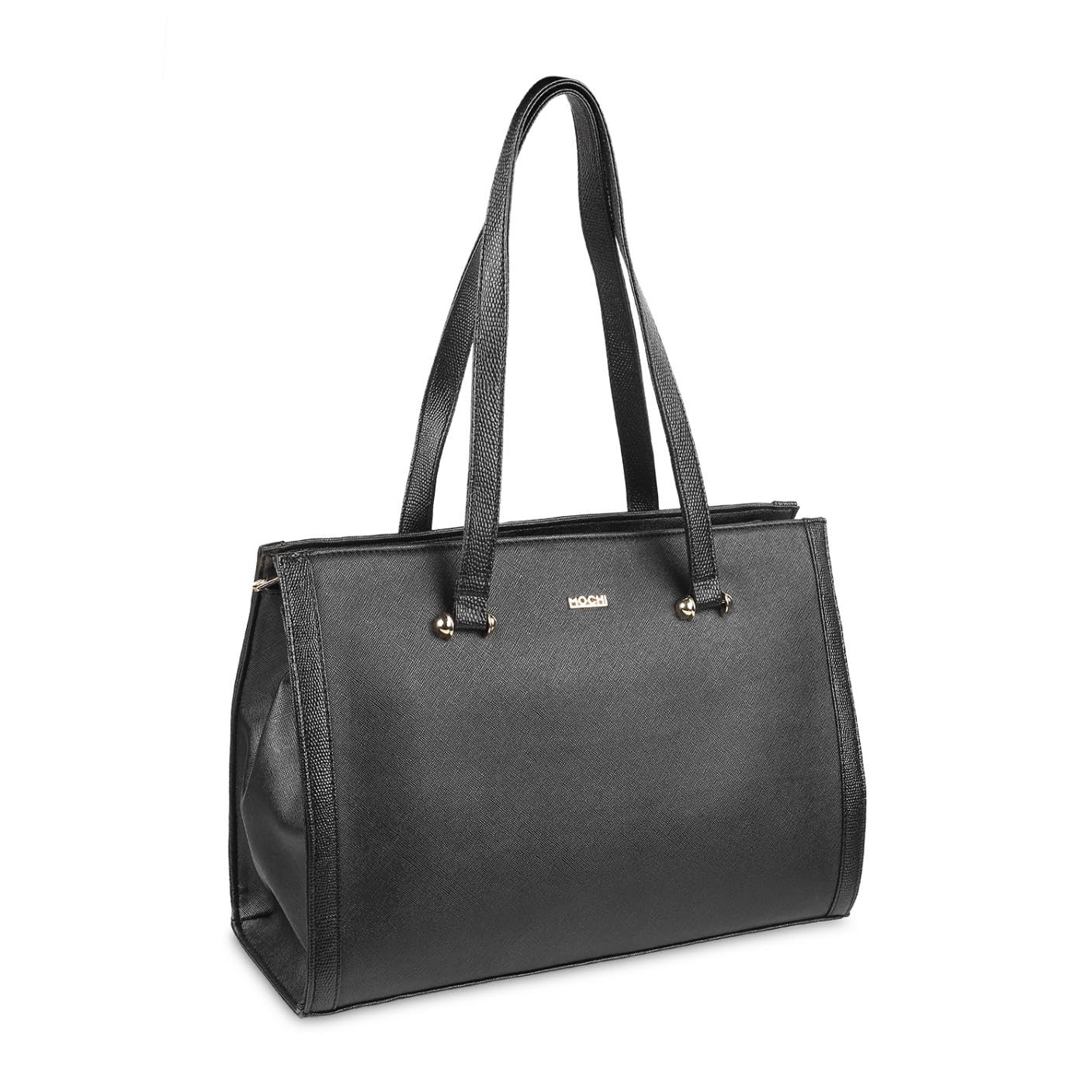 Mochi Black Faux Leather Premium Zipper Casual Tote Bag For Women