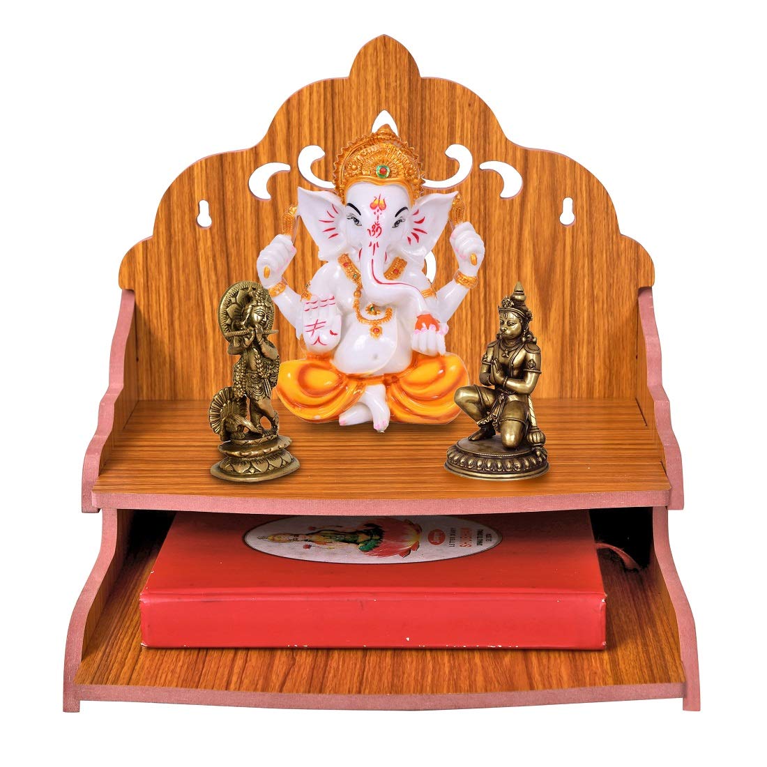 MS Enterprises Wooden Beautiful Plywood Mandir Pooja Room Home Decor Office OR Home Temple Wall Hanging Product (RED B)