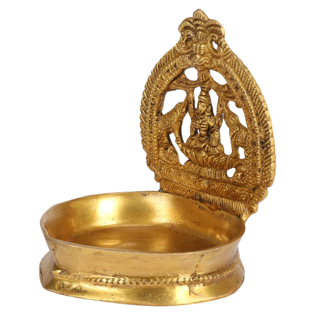 Svarup Brass Gajalakshmi Diya for Home Temple: Dimensions 6x5x4.5 inches, in Gold Color Color