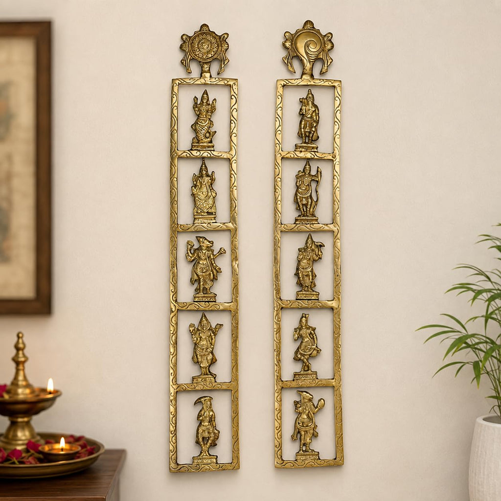 ARTVARKO Brass Dashavatara Dasavatharam of Lord Vishnu Shanku Chakra Statues Ten Incarnations Avatars Wall Hangings 25 Inches