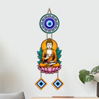 Artvibes Buddha Lotus Meditation Wall Hanging with Evil Eye Charms | Spiritual Decor for Yoga & Prayer Spaces | Decorative Wooden Hanging Ornament for Living Room | Positive Energy Wall Art (WH_8598N)