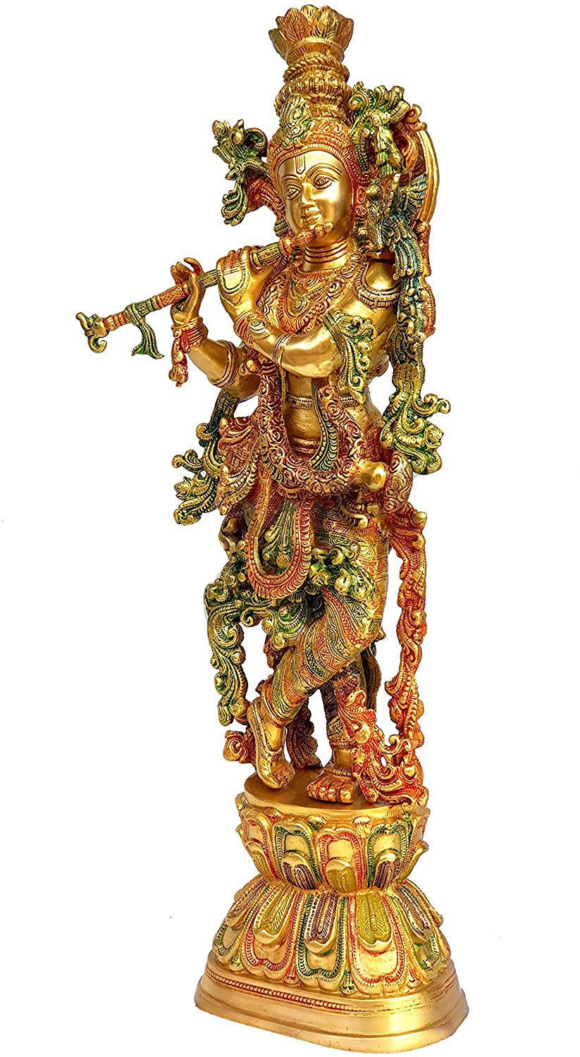SVARUP Big Brass Krishna Idol Krishan Murti in Multicolor Height 29 Inch