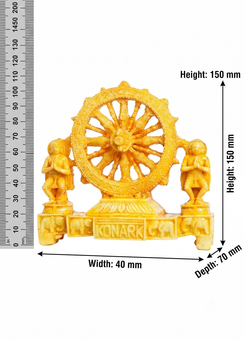 Zenith Zone konark Chakra Wheel showpiece – Handcrafted Sun Temple Sculpture for Home Decor, Office Desk, or Gift – Traditional Indian Artifact in Vibrant Yellow