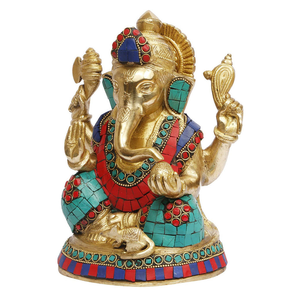 ARTVARKO Brass Ganesha Ganesh Idol for Home Office Success Entrance Decor Pooja Good Luck Gift 8 Inch