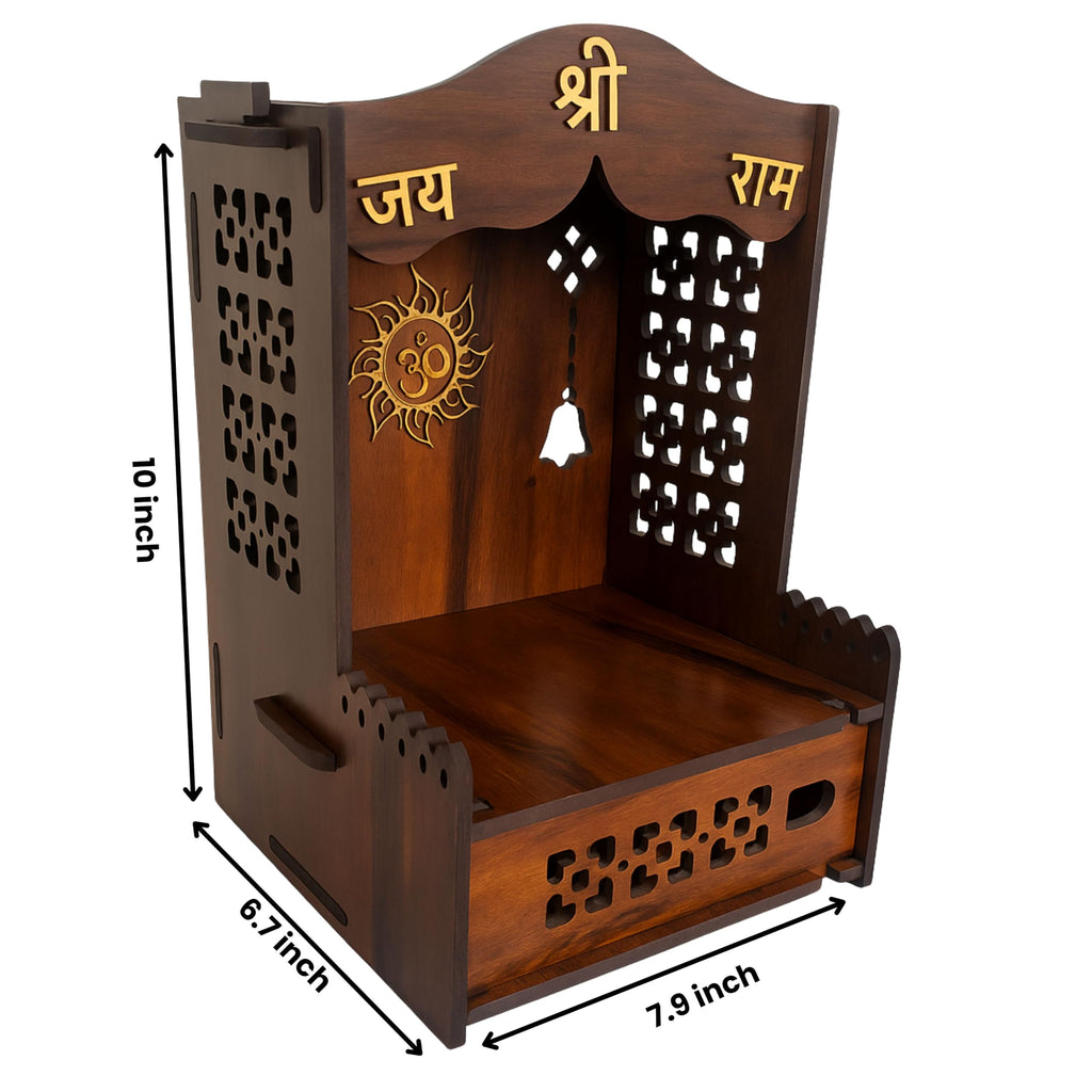 HOMEWEY DECOR Wooden Home Temple Handcrafted Support Heavy Idols Luxurious Finish Pooja Mandir for Home and Office Wall Mount for Room (Design14)