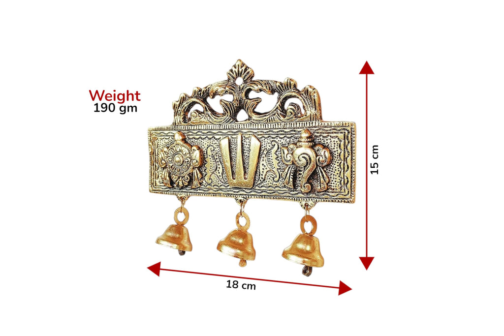 KridayKraft Tirupati Door Hanging Shankh Chakra Namah Latkan Gold Plating Antique Decorative for Home,Office & Room,Showpiece Figurines,Religious Idol..., 15 cm , 3 cm