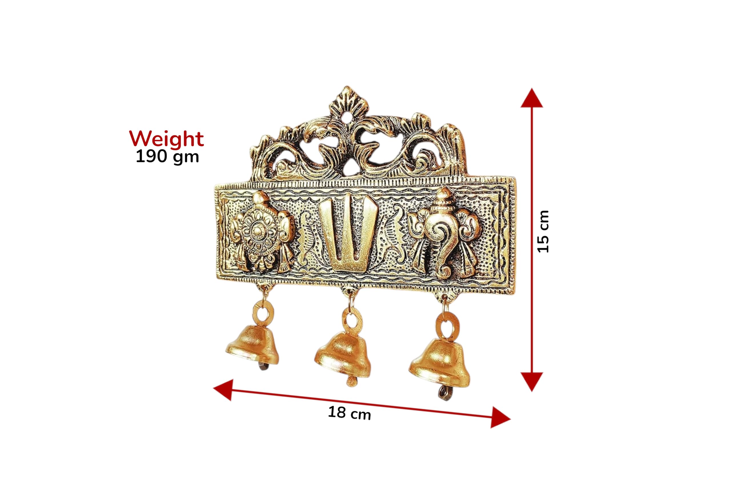 KridayKraft Tirupati Door Hanging Shankh Chakra Namah Latkan Gold Plating Antique Decorative for Home,Office & Room,Showpiece Figurines,Religious Idol..., 15 cm , 3 cm