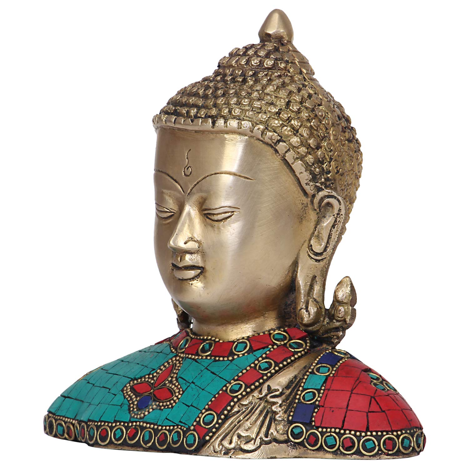 SVARUP Brass Lord Buddha Bust Idol Meditating Gautam Buddh Head Tibetan Buddhist Showpiece Decor 7 Inch Multicolor
