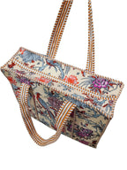 Raj Handicrafts Cotton Printed Tote Bag,Hand Bag Multicolor Quilted Hand Block Floral Printed Women's Carry Bag Shoulder Shopping Tote Bags 18x5.5x16 Inch (Peach 1)