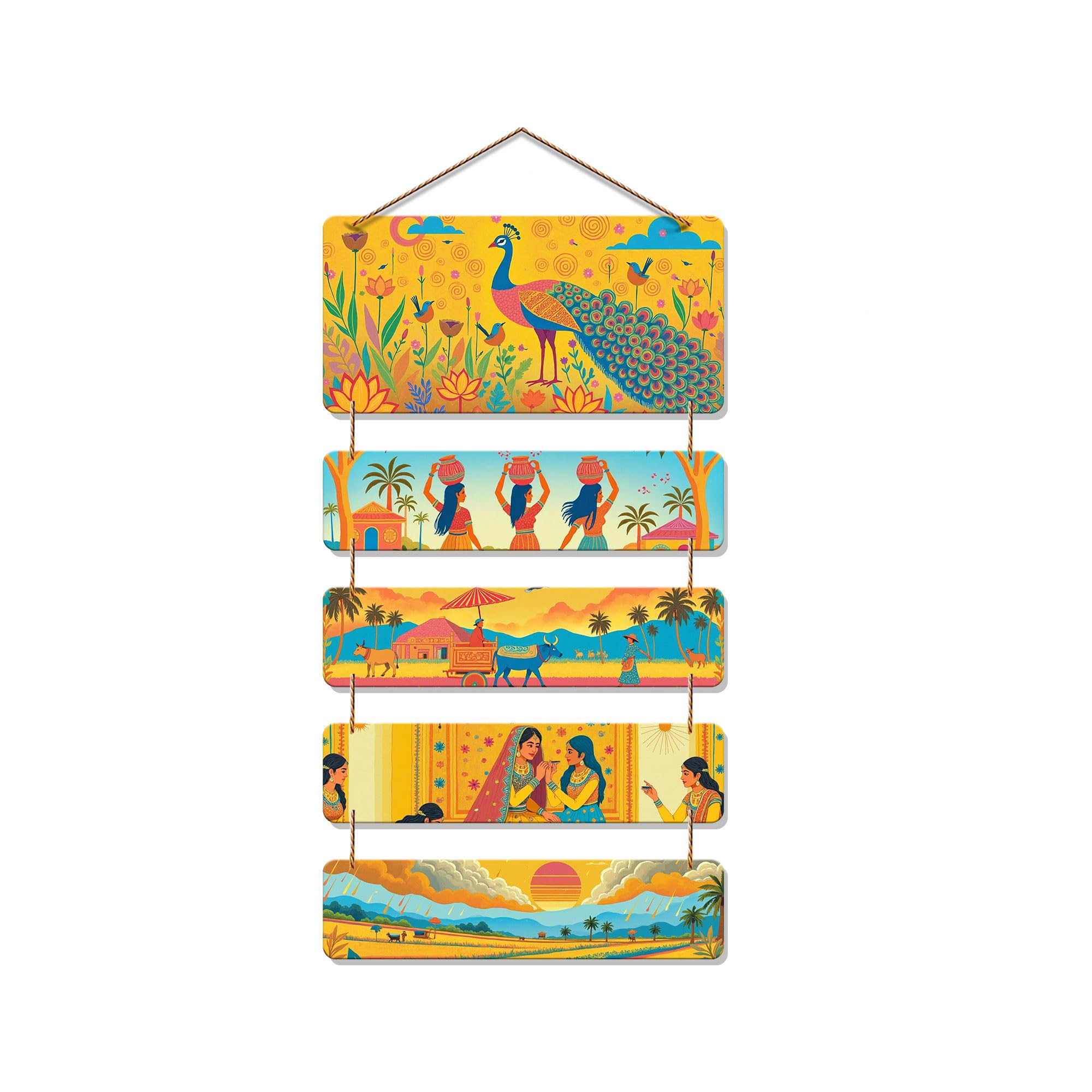 Artvibes Bride Sitting With Friends Village Theme Ethnic Indian Folk Art Decorative Wall Art MDF Wooden Wall Hanger for Living Room | Home Decor | Wall Illustrations | Art Print | Gift Item (WH_6714N)