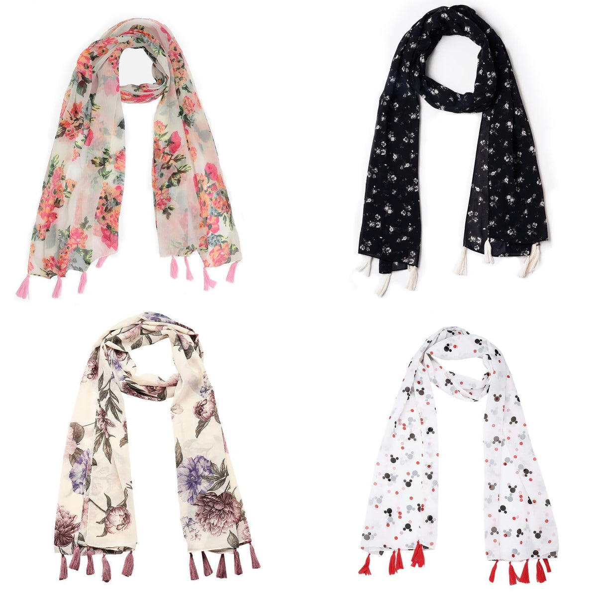 SAHIL SCARF Premium Multicolor Scarf Lightweight & Comfortable for All Seasons Combo of 4 (180x55cm)