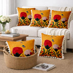 STITCHNEST 'Little Meadow Series' Tassled Cushion Cover | Set of 5 | Floral Cushion Cover 16 inch x 16 inch