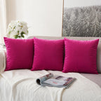 Khooti Velvet Cushion Cover, 22x22 | Pink | Pack of 3 | Solid Plain Soft & Smooth, Decorative Cushion Covers for Living Room, Bedroom, Couches, Chairs, Sofas, Beds & Home Decor