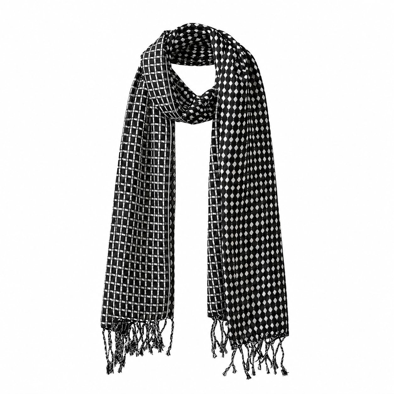 Black & White Viscose Scarf for Men & Women | Soft Lightweight Stole | Breathable Fashion Head Scarf, Neck Scarf, Hijab, Shawl & Travel Wrap | 28 x 72 Inch